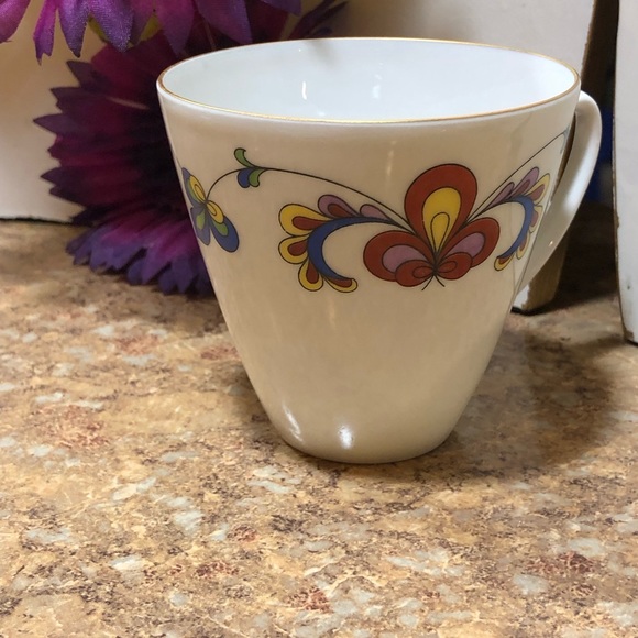 Porsgrund Norway Farmers Rose Demitasse Cup & Saucer (Rim, Gold Trim) Set - Picture 10 of 13